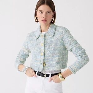 J. Crew Textured Cropped Lady Jacket in Blush Blue Space Died Yarn